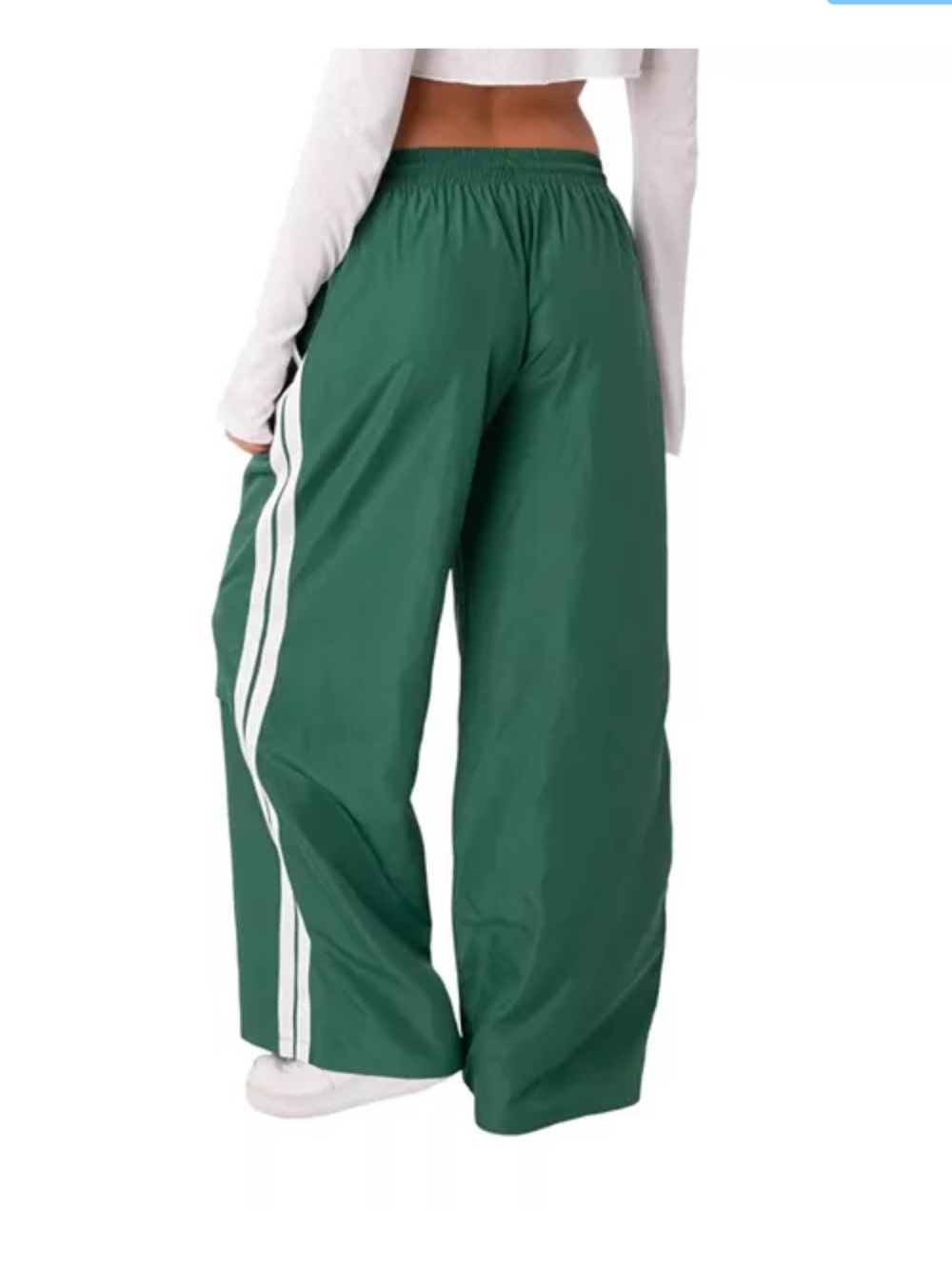 Edikted Fauna nylon wide leg track pants womens sz XS green white stripes nwt